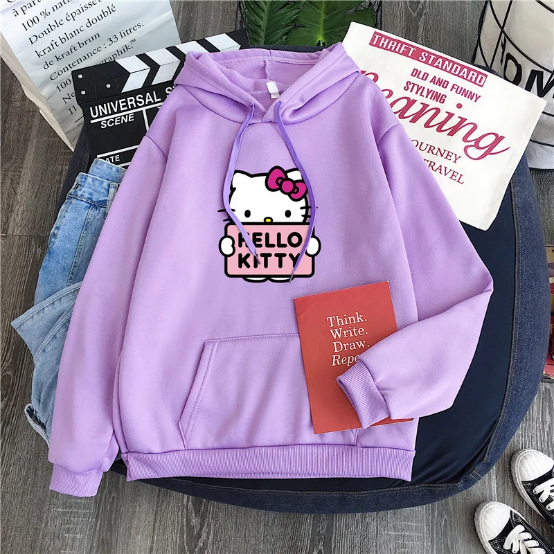 thumbnail image 1 of 2024 nuevas sudaderas informales para mujer Sanrio Hello Kitty Kawaii Tops para mujer lindas sudaderas con capucha moda Harajuku mangas largas talla grande, 1 of 4