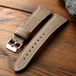 Vintage Style Handmade Grey Cowhide Leather Watchband with Quick Release - 22mm (Silver buckle)