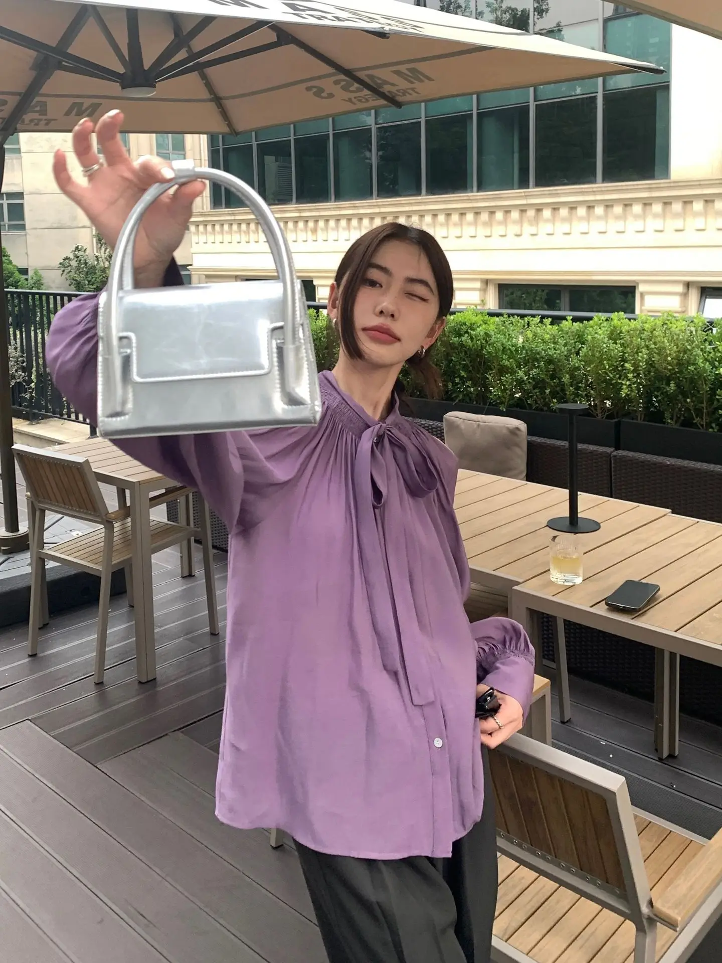 

2023 tie hole blouse lady