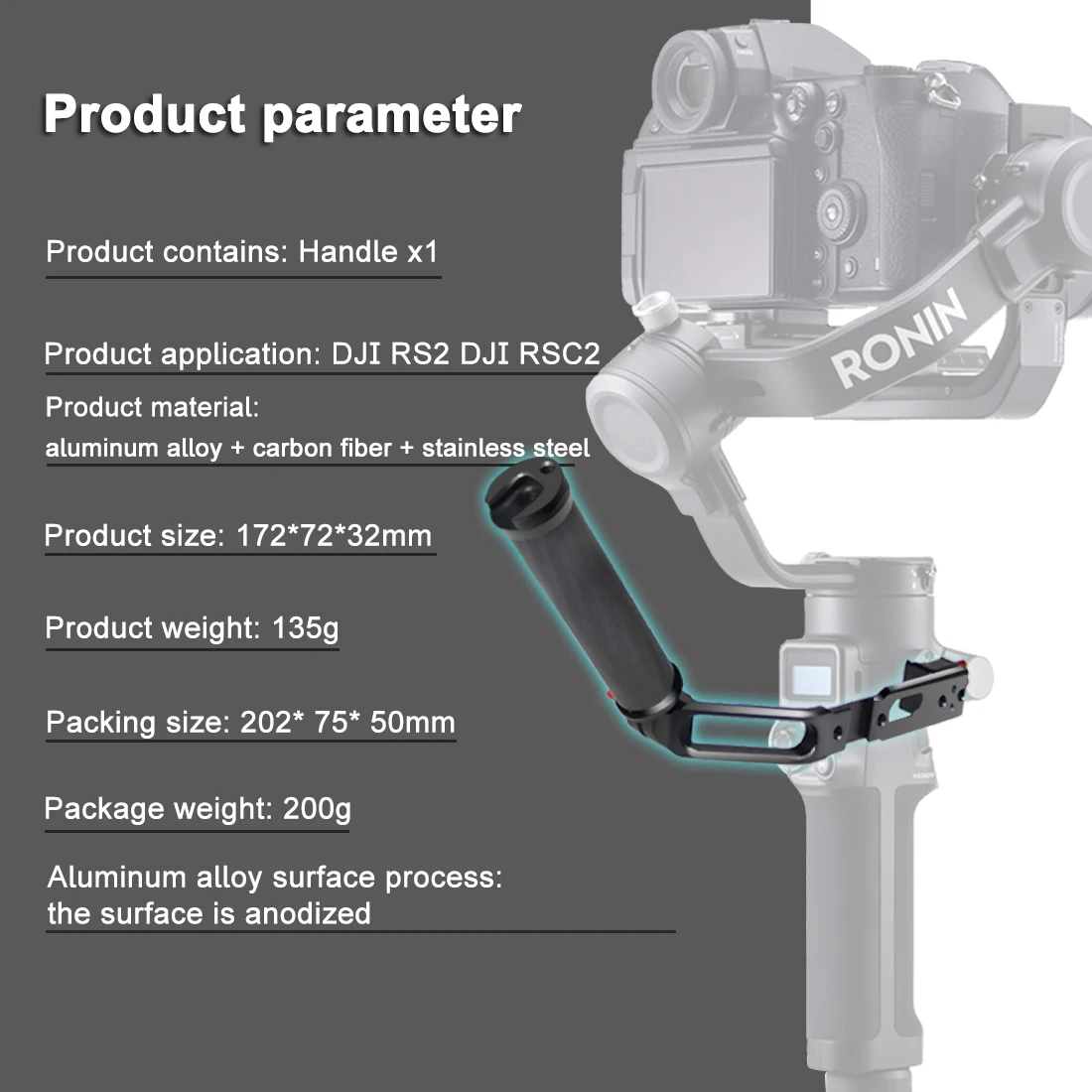 Carbon Fiber L Bracket Handle Grip Foldable Cold Shoe Mount Clamp for Ronin RS3