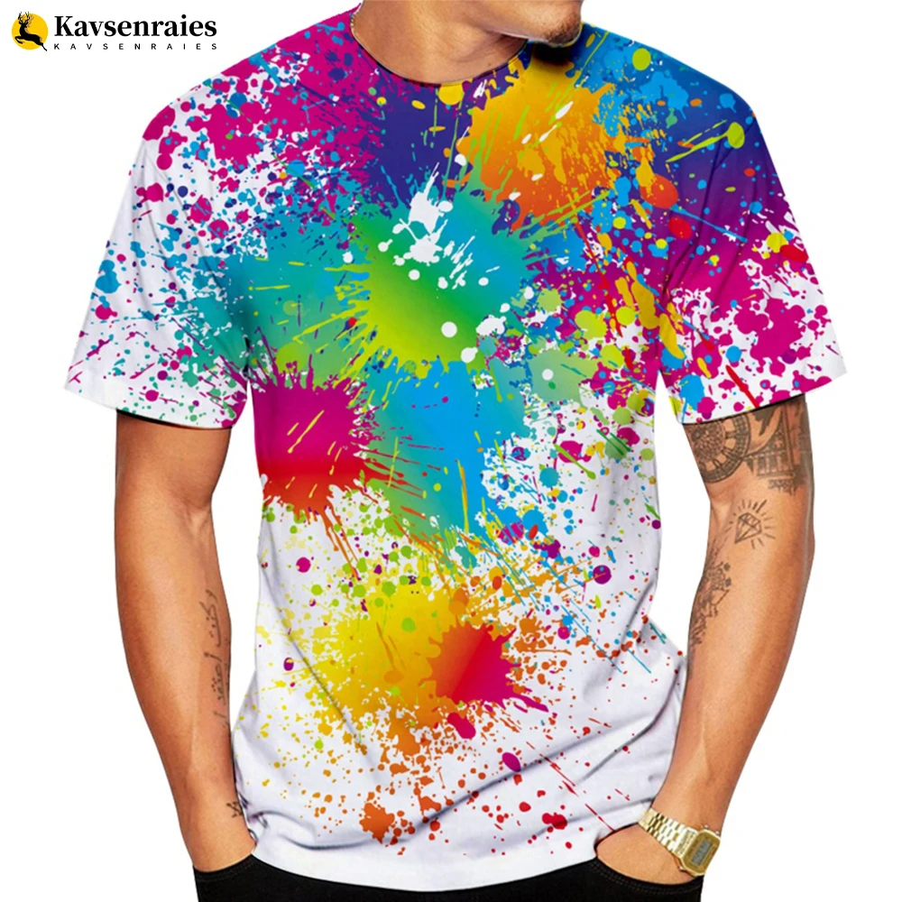 

New Fashion Paint Splatter Tie-dye 3D Printed T-shirt Men Women Summer Casual Short Sleeved Hipster Rainbow Graffiti Tops Tees