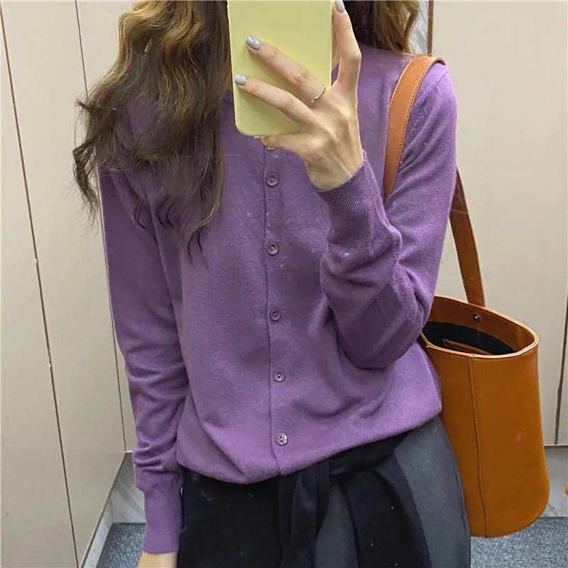 HziriP Simple Soft O-Neck Versatile Cardigans Regular Fashion Loose 2021 Chic All Match Knitted Office Lady Minimalist Sweaters sweater for women Sweaters