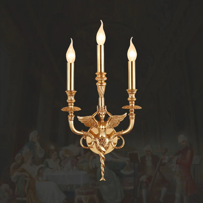 

European Indoor Lighting Brass Candle Wall Lights Home Decor French Living Room Bedroom Bedside Aisle Copper Wall Sconce Lamp