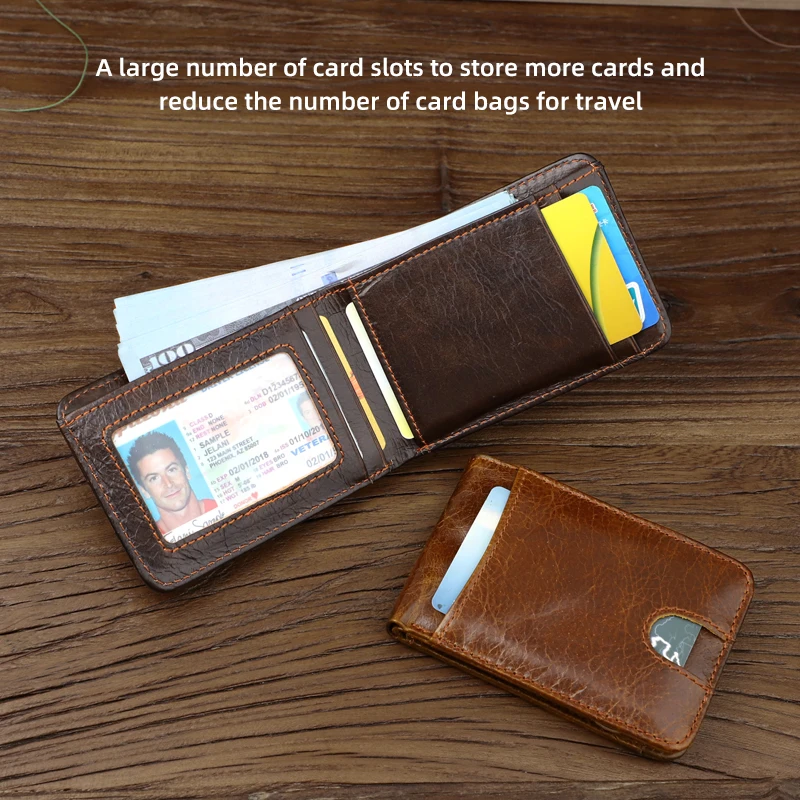 Mens Short Wallet Casual Soft Leather Mens Horizontal Multifunctional Wallet Genuine Leather Card Holder Money Bag Purse