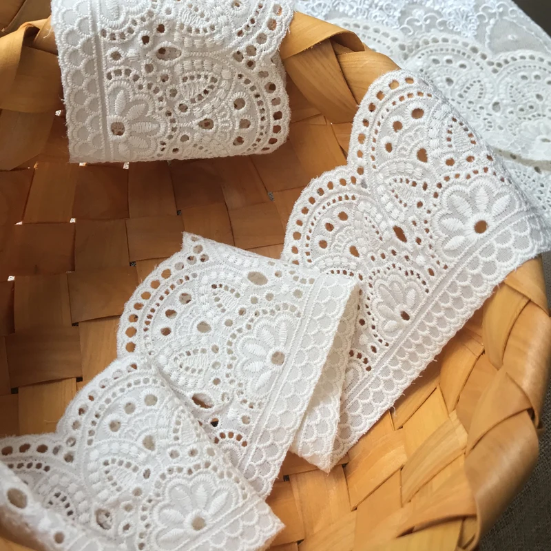 우유 실크 3D 볼록 나비 자수 꽃 패브릭 28CM 코튼 레이스 트림, DIY 의류 홈 섬유 액세서리, 5 야드/묶음