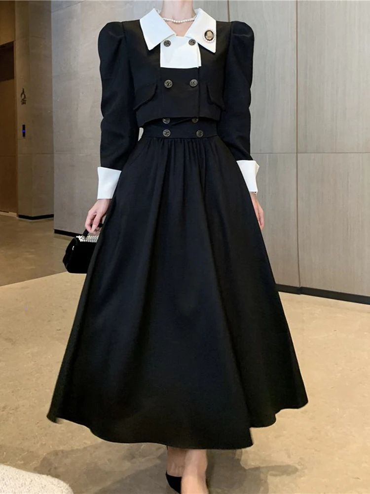 

Vintage Temperament Small Fragrance Tweed 2 Piece Set Women Long Sleeve Short Jacket Coat+High Waist A-Line Skirts Elegant Suit