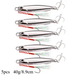 Premium Set of 5 Silvery Metal Jig Lures (5pcs - 40g)