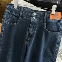 155Kg Plus Size Women's Spring Autumn Jeans High Waisted Casual Loose Flared Denim Pants Blue 5XL 6XL 7XL 8XL 9XL - Image 4