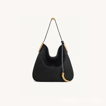 JW PEI Luxury Hobo Tote Bag with Horn Metal Accents, Retro Suede Commuter Shoulder Bag, Large-Capacity Lazy-Style Underarm Bag
