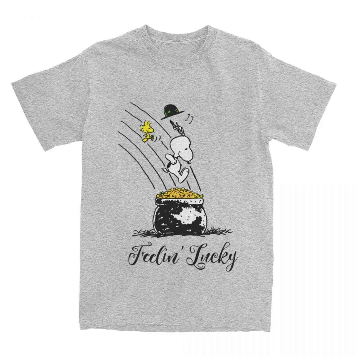 Fun Snoopy Woodstock Feeling Lucky Shirts Merchandise For Men Women 100% Cotton Casual Peanuts Comic T Shirt