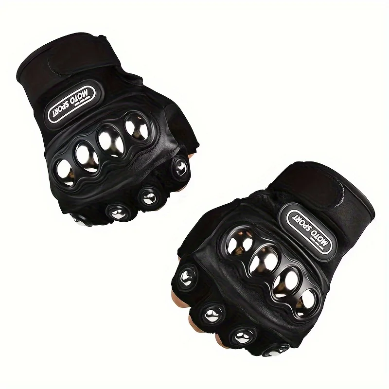 1pair Black Steel Outdoor Knuckles Motorcycle Motorcycle Power Sports Safety Gloves, Protective Steel Shell Protective Gloves