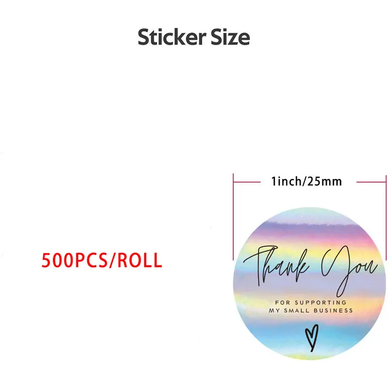 500pcs/roll Rainbow Laser Thank You For Purchasing Commercial Decorative Adhesive Sticker Label