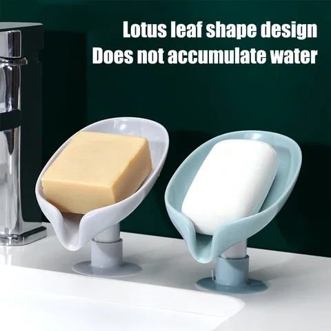 

Soap Dish Bathroom Suction Cup Box Leaf Shape Shower Soap Holder With Diversion Hole 45°Scientific Angle Storage Plate Gadget
