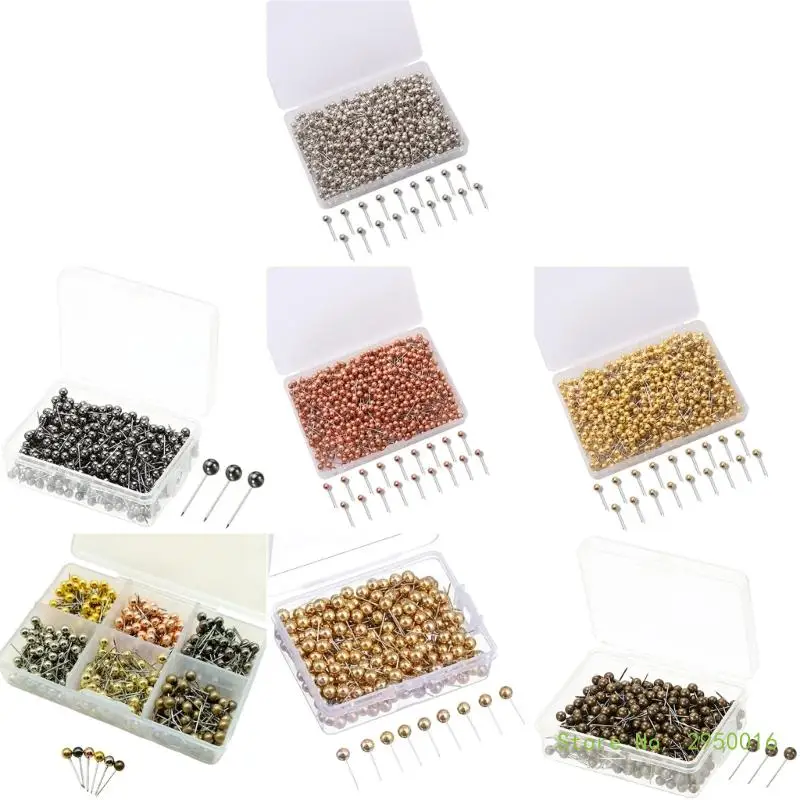 480/500Pieces Ball-shape Push Pins Metallic Pushpins Map Pins for Cork Board, Metallic Sewing for Fabric Sewing