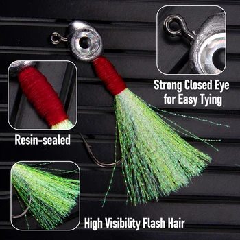 5/10pcs Fishing Eye Jigs with Feather Saltwater Jig Head Hook Lure Live Bait Hook Swimbait Soft Lure Bass Trout 5g-14g 2
