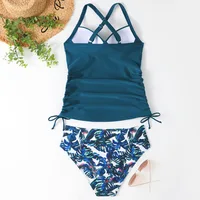 Women's Bathing Suits Two Piece Halter Leaf Print Tankini Swimsuit Woman Summer Sexy Beach Wear Separate Swimwear Female XXL - Image 2
