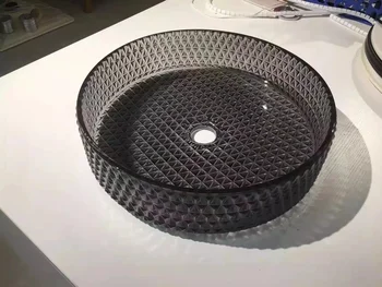 สีดำรอบเพชรแก้วเคาน์เตอร์อ่างล้างหน้าคริสตัลอ่างล้างจานห้องน้ำใสดูหรูหราอ่างล้างหน้าชุดโต๊ะเครื่องแป้ง 9