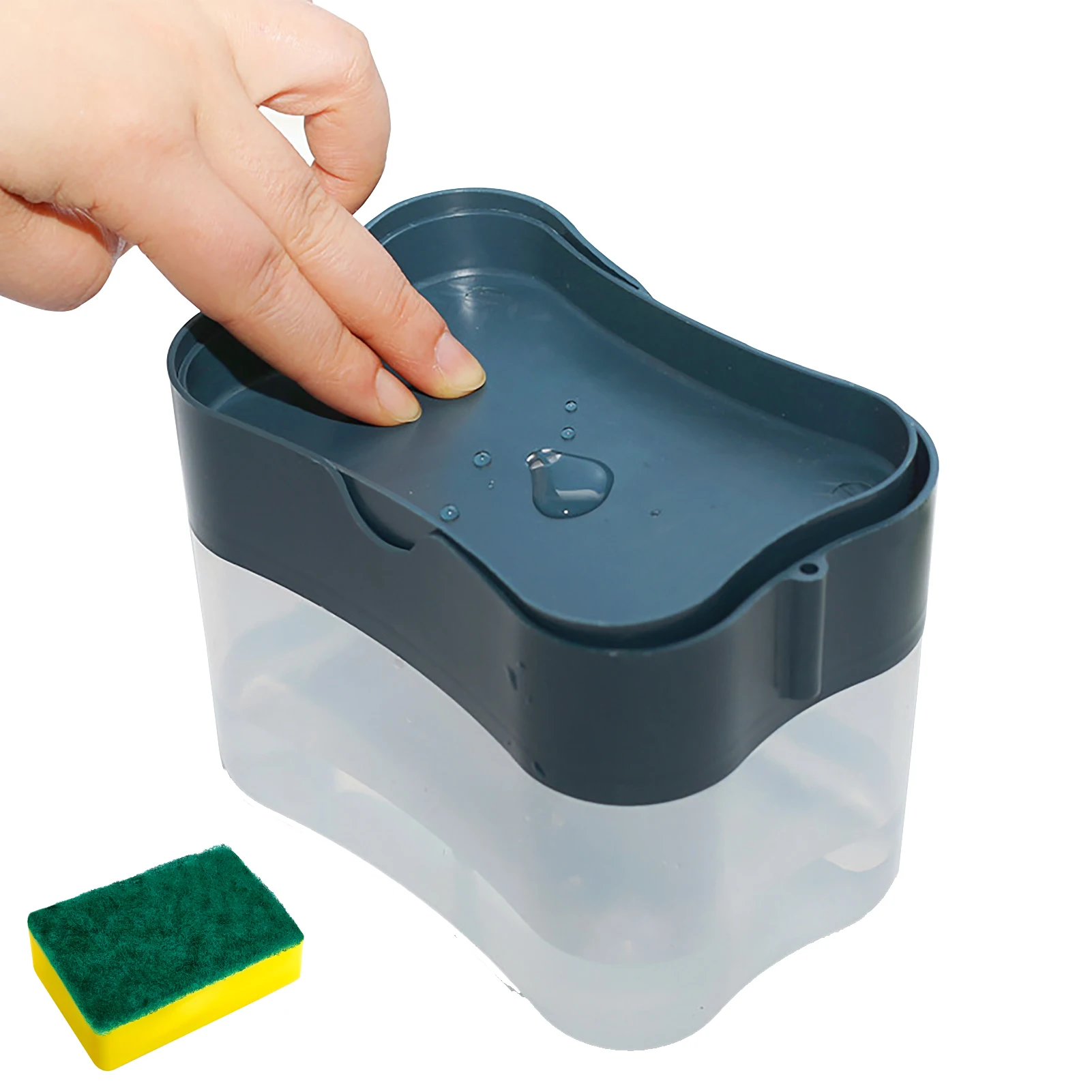

With Sponge Washing Up Drain Tray Press Pump Home Detergent Plastic Durable Dish Soap Dispenser 2 In 1 Kitchen Sink Bathroom