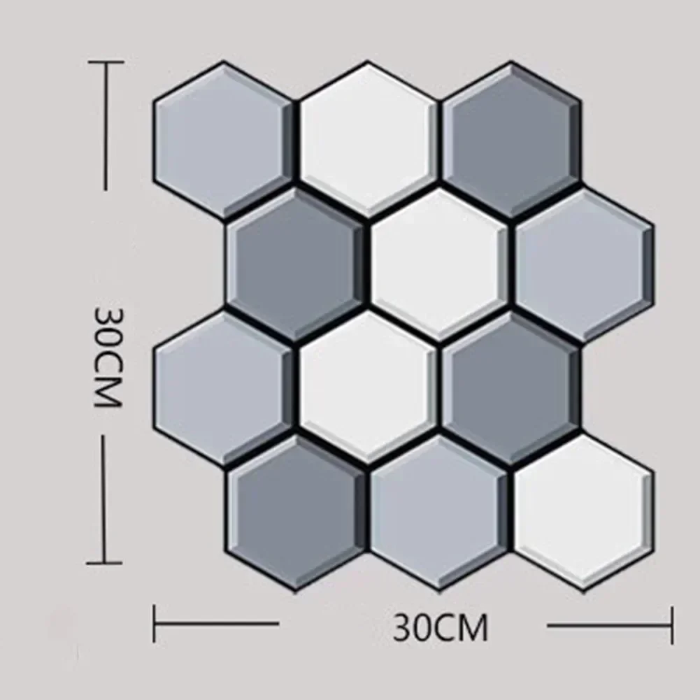 1pcs 3D Hexagon Self -Adhesive Wall Stickers Waterproof Anti-oil Tiles Mosaic Stickers Paper Kitchen Bathroom TV Backdrop