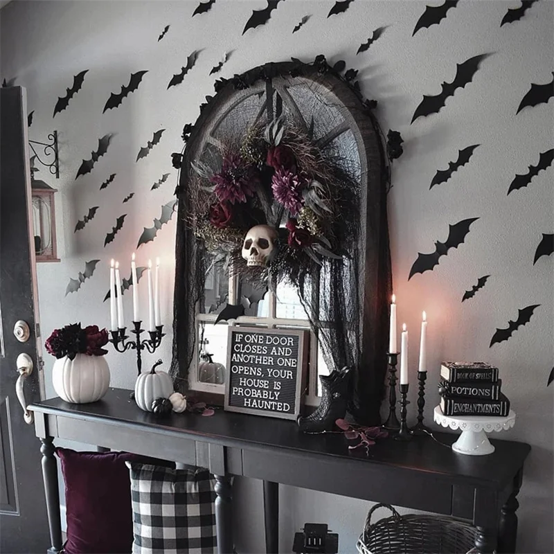 12/24pcs 3D Black PVC Bat Bar Wall Sticker Halloween Party Scary Props Wall Sticker Halloween Party DIY Decor Room Decoration