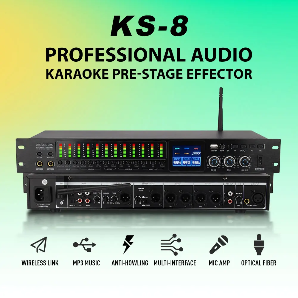 LMBGM KS8 프로페셔널 프리이펙트 안티-스크일 오디오 프로세서 (홈 리버브, 가라오케, 공연, 파티 및 결혼)