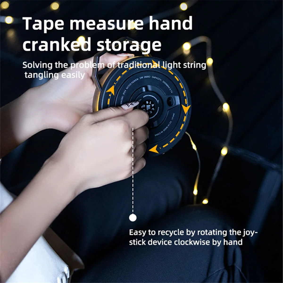 BAAU Outdoor Tape Measure Ambient Light String Canopy Light Strip Led IPX4 Level Water-Proof Tent Hand Crank Storage.