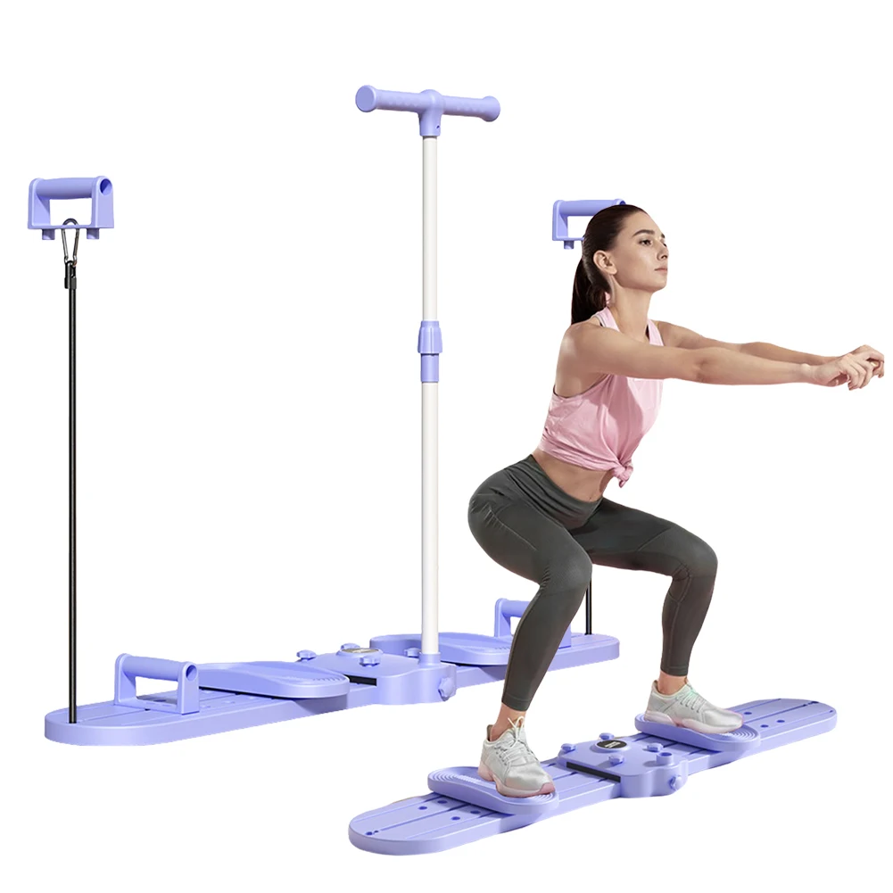 Spring Operated Work Out Machine Fitness Ski Machine Foldable Ski Trainer with Handle & Pull Rope Pelvic ...