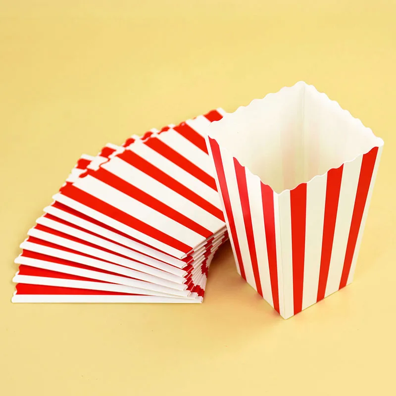 Set of 10 Red & White Striped Popcorn Snack Boxes - Perfect for Movie Nights, Birthdays, and Carnivals