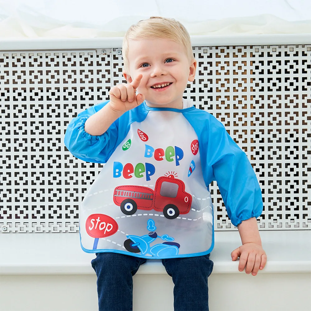 Cute Baby Bibs Waterproof Long Sleeve Apron Children Feeding Chewing Bib Burp Painting Drawing Soft Toddler Clothing