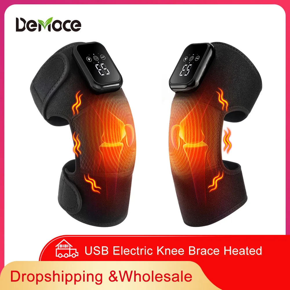 USB Electric Knee Brace Heated Knee Massager Vibration Massage Black Support Strap with Adjustable Three Levels of Heating