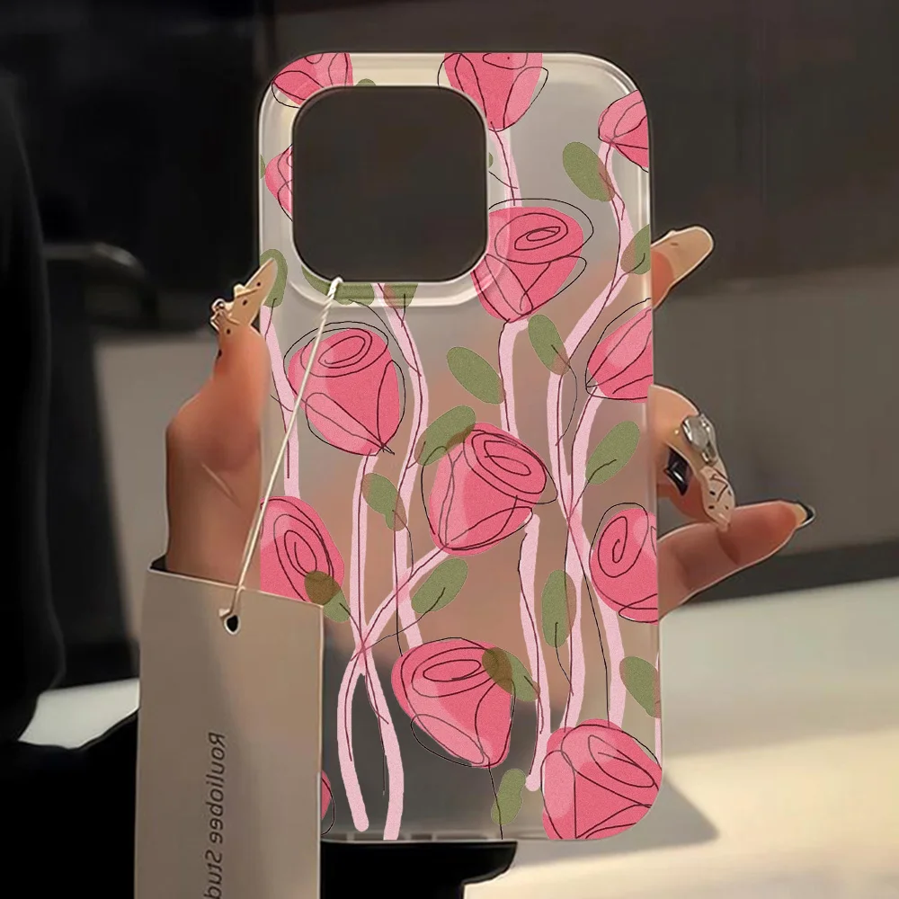 thumbnail image 1 of Funda de flores de lujo para iPhone 15 Pro Max Fundas para iPhone 11 14 Pro Max 12 13 Mini 16 Plus Fundas protectoras suaves mate Funda, 1 of 5