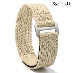 IBENIFIT Titanium Buckle Nylon Sport Watch Strap Bracelet - 22mm (Khaki - Steel)
