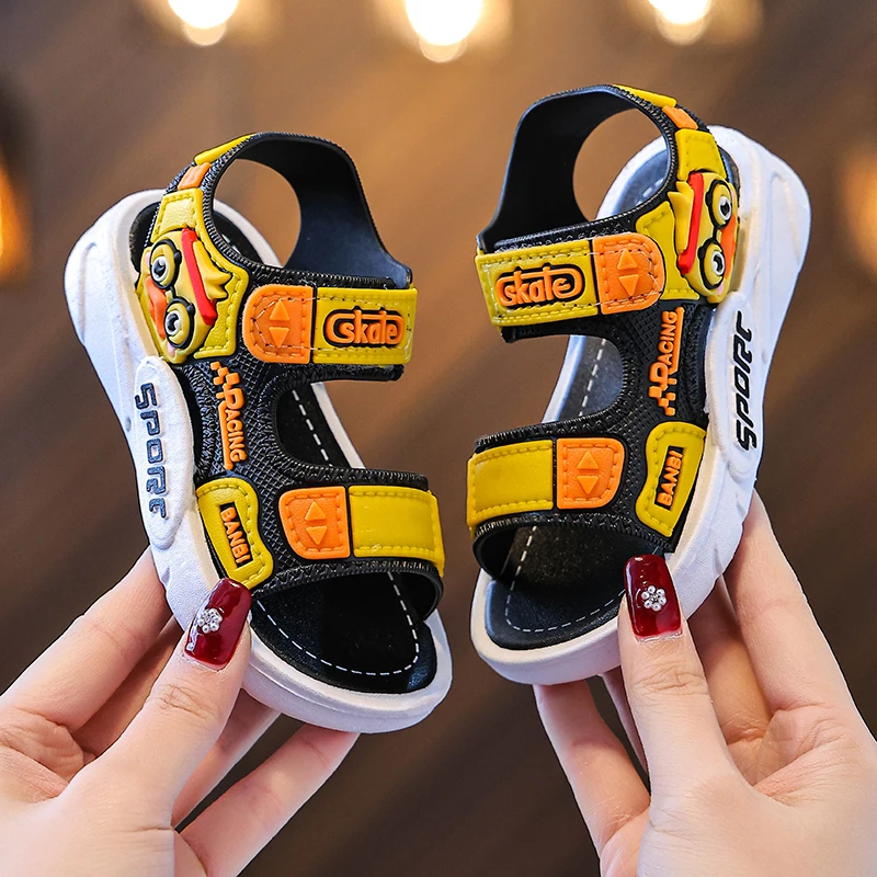 Children's sandals Summer new boy cartoon fashion Big children's sports sandals flat open-toe beach shoes