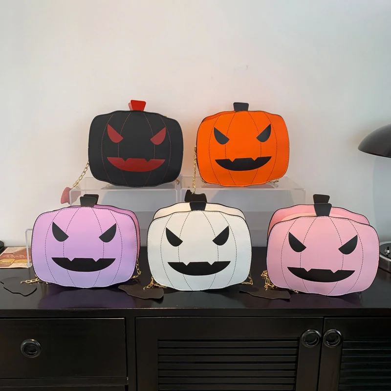 Halloween Crossbody Bags for Women Cute Ghost Chain Pumpkin Shoulder Bag Girls PU Leather Candy Color Purse and Handbag