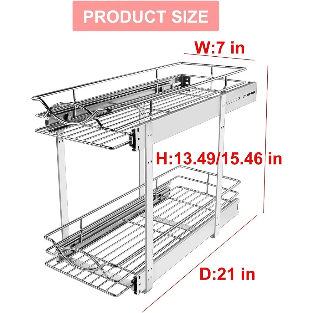 Sikarou Pull Out Cabinet Organizer 7 W x 21 D 2-Tier Individual Slide Out  Drawer Pantry Shelf Storage for Kitchen Base - AliExpress