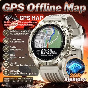 Nuovo Smartwatch GPS Offline 2026 con Mappa, Bussola, Torcia, Memoria 2GB, Impermeabile 3ATM, Chiamate Bluetooth, per Uomo e Sport