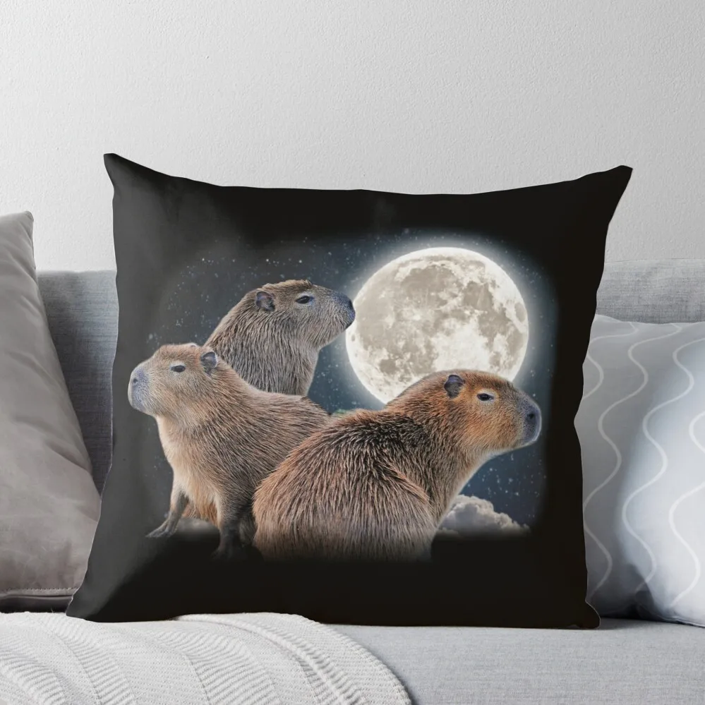 

Three Capybaras and Moon Funny Capybara Humor Parody Throw Pillow Cushions For Children Pillow Case Christmas