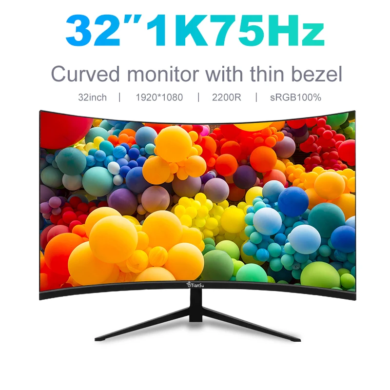 

TIANSU 32 inch LED Curved Monitor Gamer 75hz 1920*1080p HD Gaming Displays Computer Monitor for Desktop HDMI Compatible Monitors