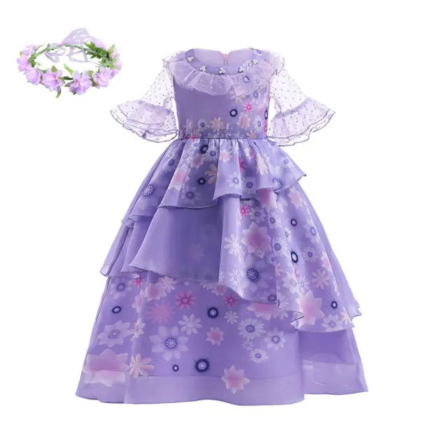thumbnail image 1 of Disfraz de Disney Mirabel Isabela para niñas, vestido de princesa, traje de Cosplay, Encanto, Carnaval, fiesta de cumpleaños, corona, ropa, bolso, Encanto, 1 of 5