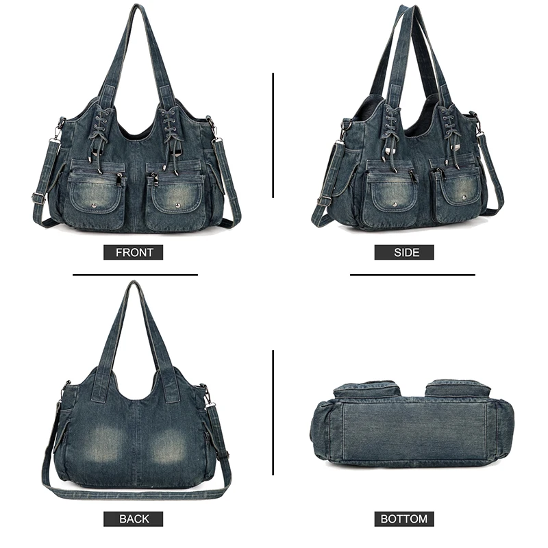 iPinee Women's Denim Bag Y2K Vintage Blue Jean Purse and Handbags Crossbody Shoulder Wallet Large Capacity 4