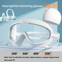 4-Piece Set of Myopia Swimming Goggles for Adults, Large Frame HD Waterproof Anti-Fog Fashionable Gear Including Myopia Swim Gog