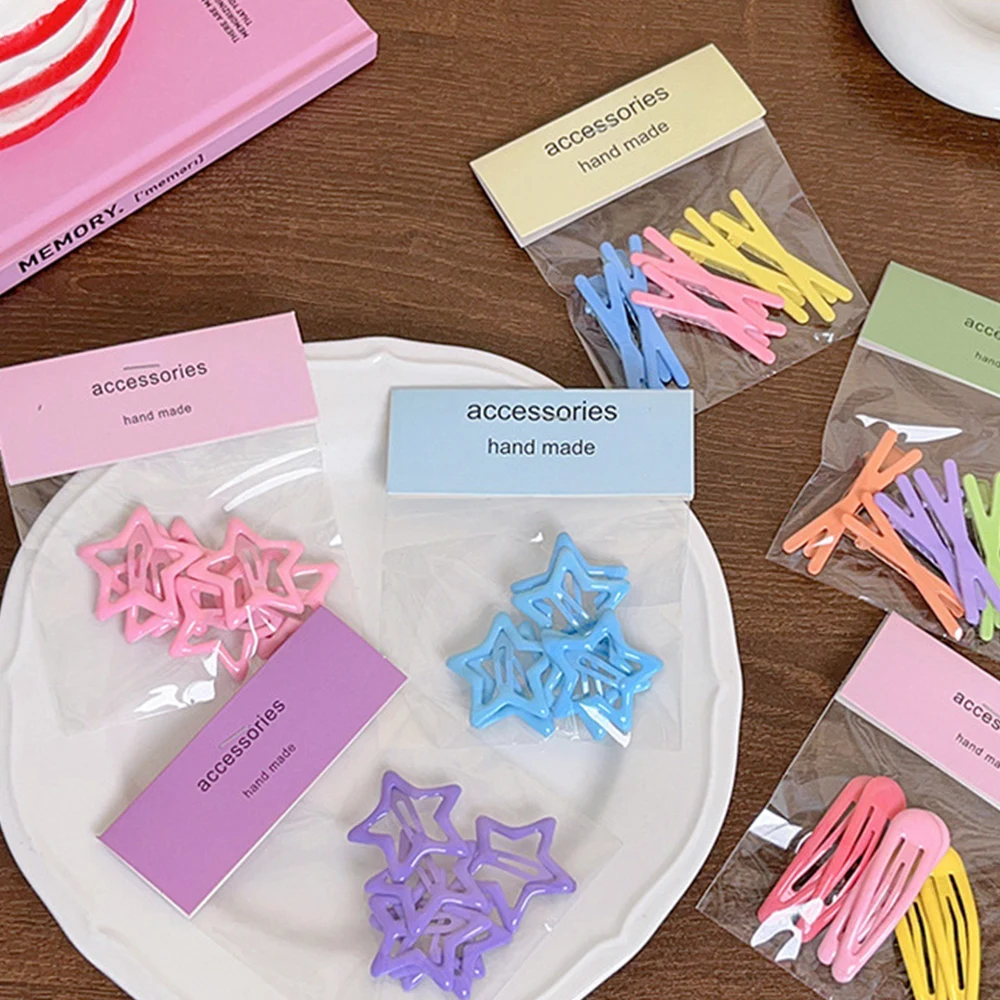 6Pcs/Set BB Snap Bangs Side Clips 6Pcs Colorful Star Hair Clips Metal Star Water-drop Hairpins Hair Accessories Alloy Barrettes