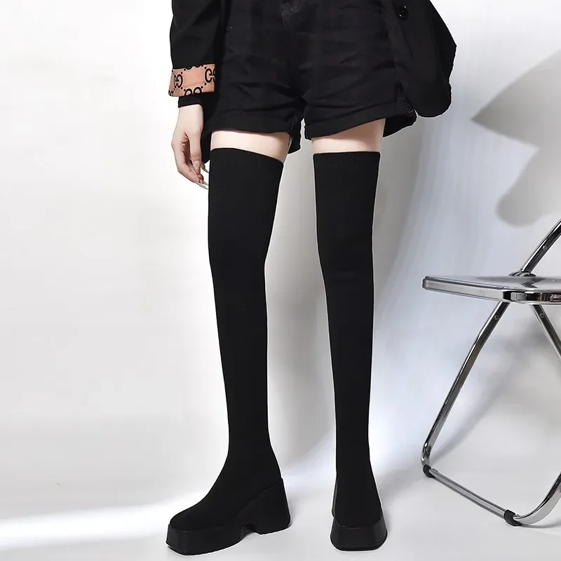 Women's Shoes on Sale Fashion Sleeve Women's Boots Winter Round Toe Solid High Tube Platform Long Boots Zapatos Mujer