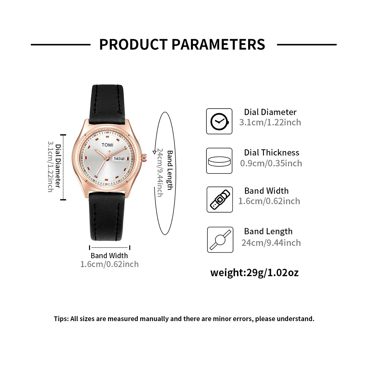 TOMI Luxury Women's Watch Simple and Fashionable Business Women's Quartz Watch Leather Casual Quartz Watch Clock Gift 6