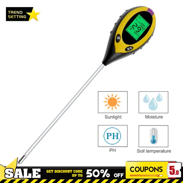 4 in1 Soil PH Moisture Meter Light Earth Plant Thermometer Temperature  Sunlight Tester Gardening Farming Tool