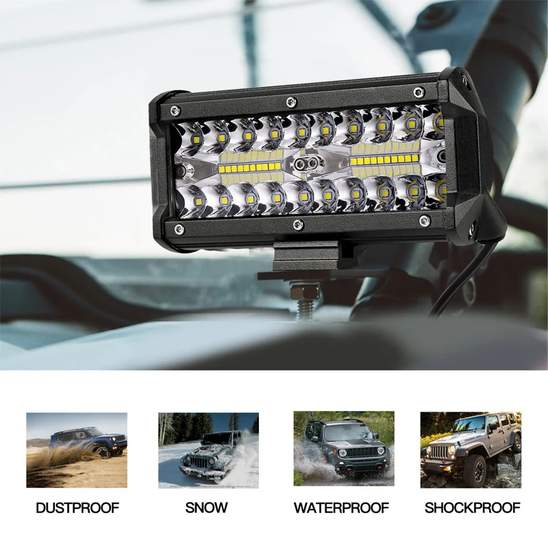 작업용 콤보 LED 라이트 바, 스팟 플러드 빔, 오프로드 보트 자동차 트랙터 트럭, 4x4 SUV ATV, 12V, 24V, 7 인치, 120W