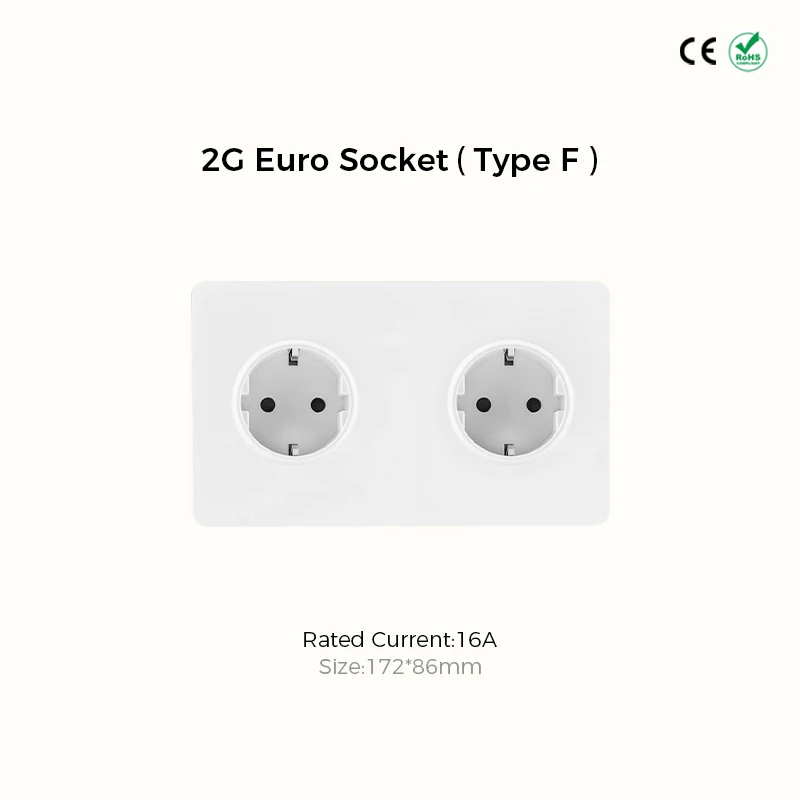Avoir White Matte Wall Toggle Switch with European Standard Power Socket and Charging Port