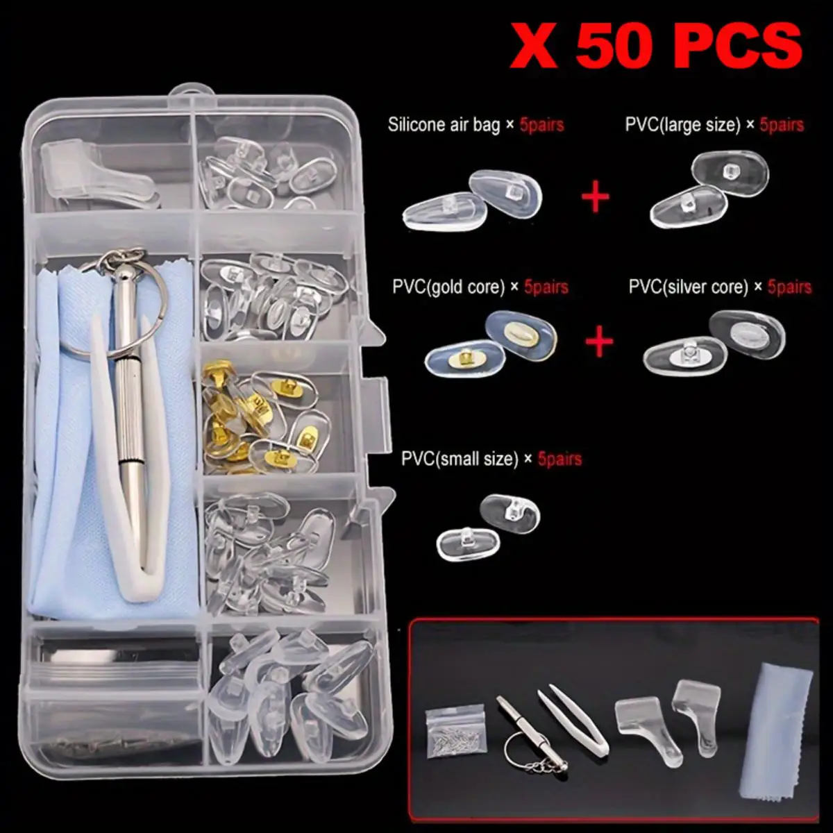 10/50pcs 안경 선글라스 나사에 대 한 부드러운 실리콘 코 패드 안경 수리 키트 안경 코 브래킷