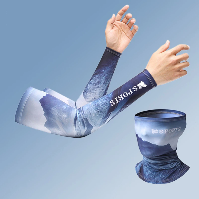 2Pcs Set Summer Ice Silk Cycling Arm Sleeves Breathable Bandana Mask Combination Suit Elastic Cold UV Sun Protection cycling arm sleeves