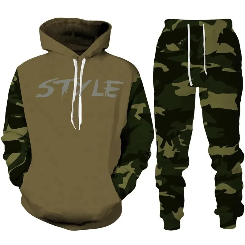 Camouflage Hoodie 3D Print Tracksuit Set Man Hoodie + Pants 2pcs Set Outdoor Fitness Sportswear Casual Unisex clothing 3